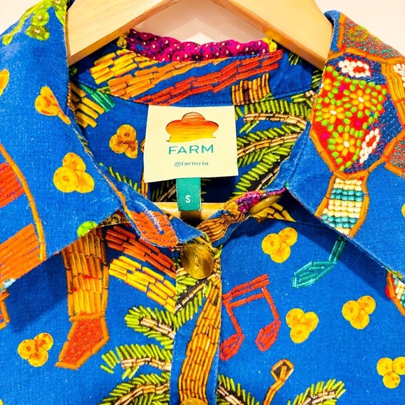 FARM RIO Blue Folk Party linen romper - Picture 9 of 10